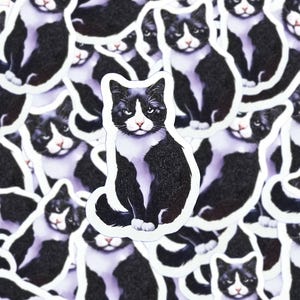Tuxedo Cat Sticker, Black and White Cat Vinyl Decal, Cat Lover Gift, Waterproof Sticker for Laptop, Water Bottle, or Journal
