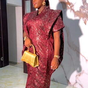 Robe boubou en damas de brocart/robe caftan/ caftan/boubou à broderie/ caftan owanbe/ robe boubou du Nigeria/robe caftan africaine image 1