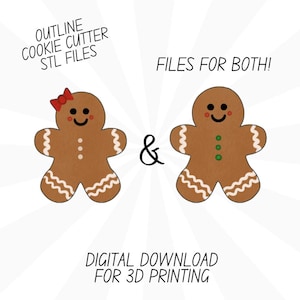 Archivos STL de cortadores de galletas de hombre y mujer de jengibre - Contorno - Descarga digital de impresión 3D - Feliz Navidad
