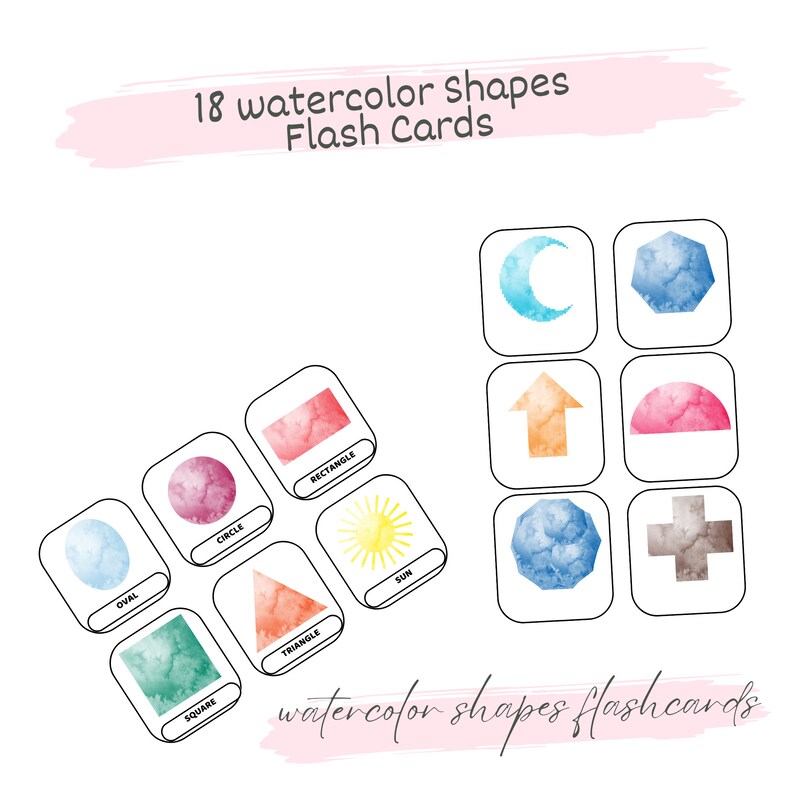 18 Watercolor Shapes Flash Cards Preschool Homeschooling Printable 18 Watercolor Shapes Flash Cards Preschool Homeschooling Printable