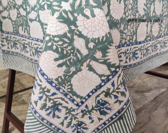 Vintage Cotton Block Print Tablecloth Indian Floral Cotton Table cover Farmhouse Tablecloth Gift For New Home Table Linen custom table cloth