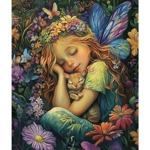 Impressão de Fada Dormindo em Flores. Pôster de Arte Fantástica Colorido. Ilustração de Fantasia. Presente para Amantes de Fadas e Aniversários. Decoração Mágica.