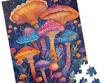 Mushroom Garden Puzzle: Vibrant Watercolor Botanical Art Jigsaw