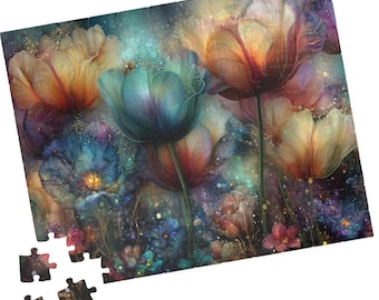 Rainbow Tulip Jigsaw Puzzle, Spring Floral Art, Gift for Mothers, Paper Anniversary, Hospital Patents and Nursing Homes