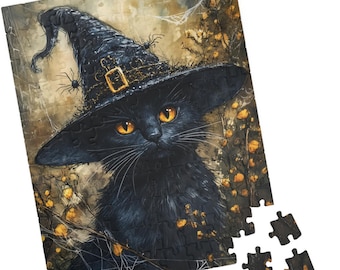 Witchy Black Cat Jigsaw Puzzle: Gothic Halloween Fun