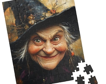 Whimsical Witch Jigsaw Puzzle: Spooky Halloween Portrait, Rustic Autumn Hat