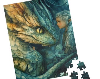 Fantasy Jigsaw Puzzle: Elf, Fairy & Dragon Illustration