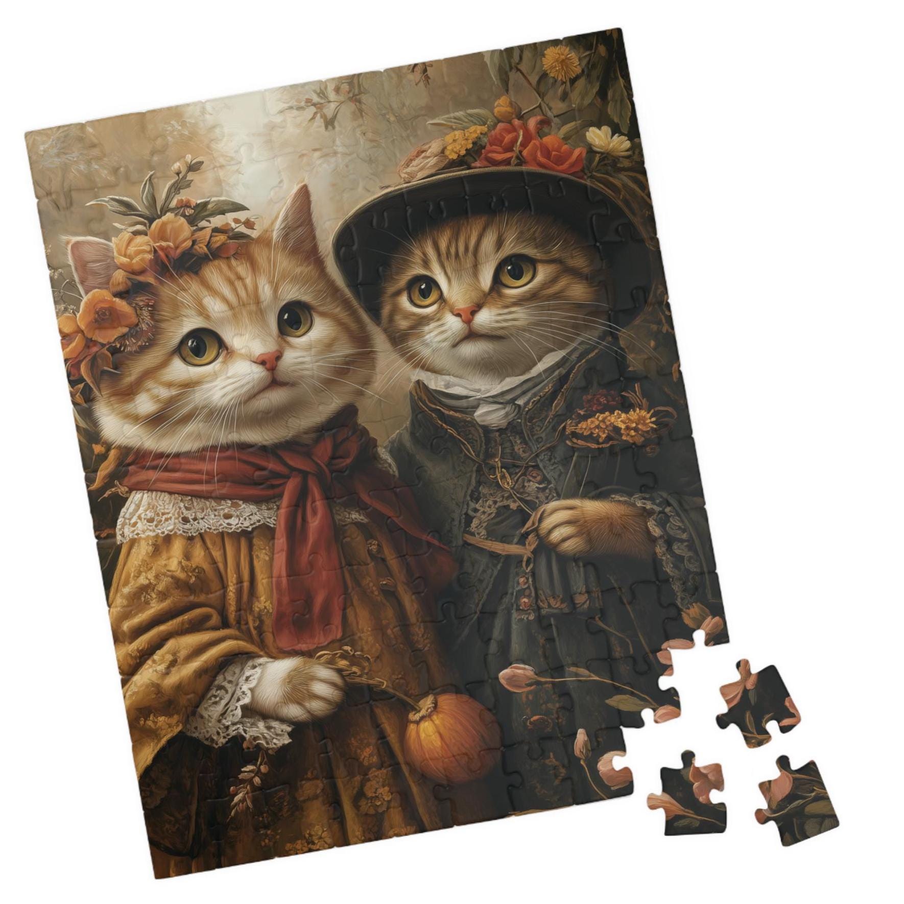 cat&百合 Victorian Cat Couple Jigsaw Puzzle: Whimsical Felines in Autumn