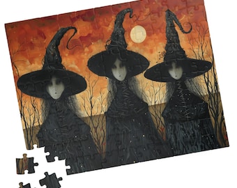Ghostly Witches Puzzle. Halloween Jigsaw. Gift for Holidays, Birthdays, Get Well, and Nursing Homes. Fun Tech-free Activity