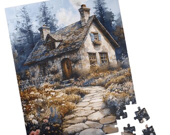 Stone Cottage Jigsaw Puzzle: Whimsical Garden Scene - Etsy