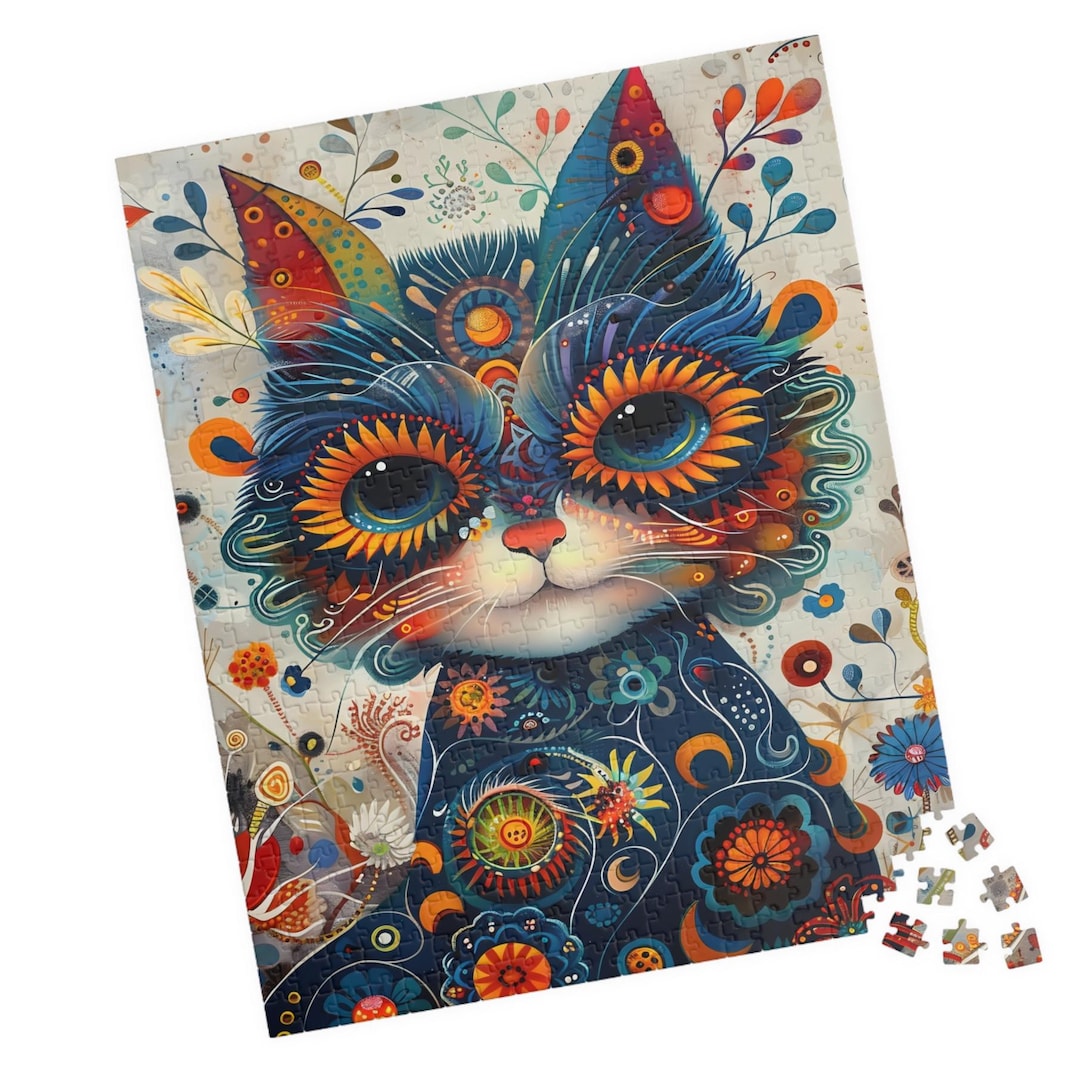 Floral Cat Jigsaw Puzzle: Whimsical Family Fun - Etsy