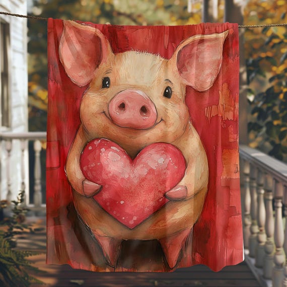 Pig With Red Heart Blanket Soft Light Weight All Season Throw
