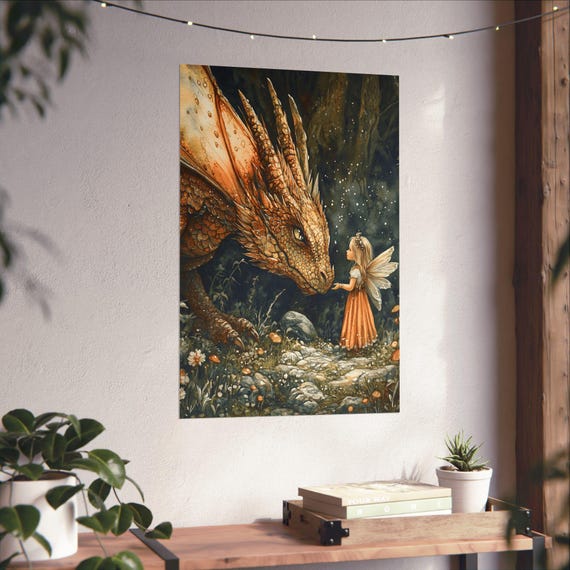 妖精とドラゴンのアートプリント：気まぐれなファンタジーイラスト