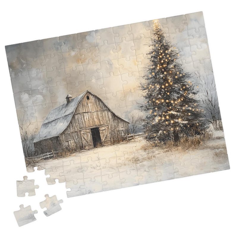 Rustic Country Barn With a Christmas Tree Jigsaw Puzzle. Techfree