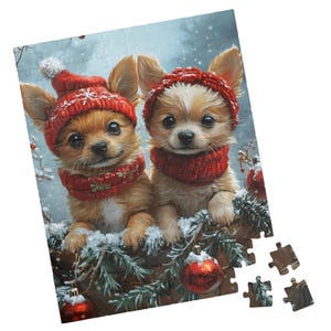 Christmas Chihuahua Puppies - Jigsaw Puzzle. Gift for Holidays, Birthdays, Get Well, and Nursing Homes. Fun Tech-free Activity