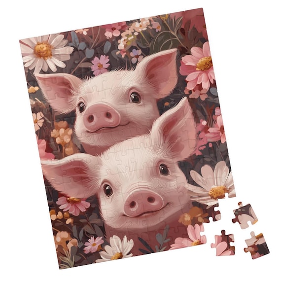 piglettyページ Pink Piglets Jigsaw Puzzle: Floral Field Design - Etsy