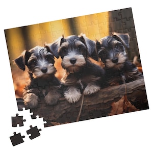 Puzzle di cuccioli di Schnauzer: ritratto di cane, divertimento per famiglie