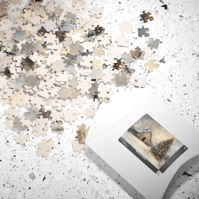 Rustic Country Barn With a Christmas Tree Jigsaw Puzzle. Techfree