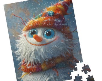 Adorable Snow Monster in Knit and Scarf Puzzle, Whimsical Abominable Snowman Jigsaw, Festive Gift for Holidays, Kids Birthday and Get Well