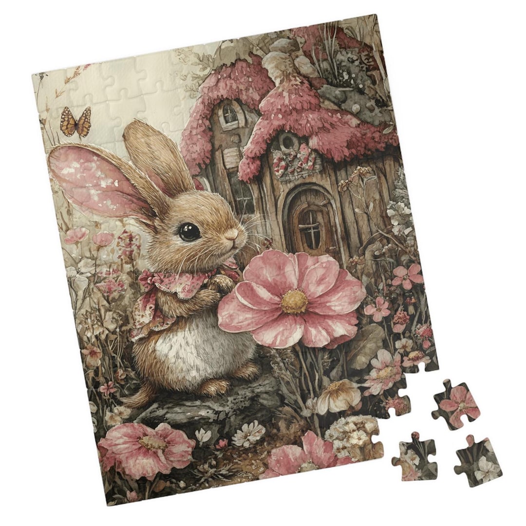 Shop Puzzle Rabbit Floral Rabbit Jigsaw Puzzle: Whimsical Bunny in Pink Cape - Etsy