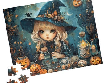 Cute Witch Making Potions III Puzzle. Halloween Illustration Jigsaw. Gift for Holidays, Birthdays, and Get Well. Fun Tech-free Activity