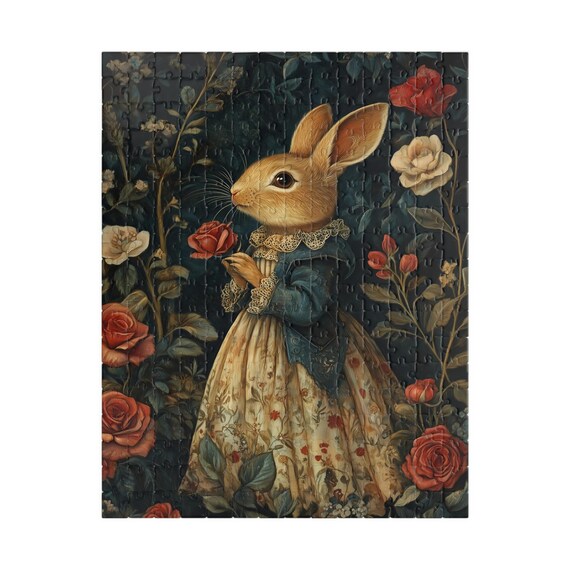 Rabbit Holding Rose in Lace Dress Puzzle, Floral Garden Setting, Fairytale  Cottagecore Jigsaw, Gift for Animal Lovers, Fun Family Activity - Etsy