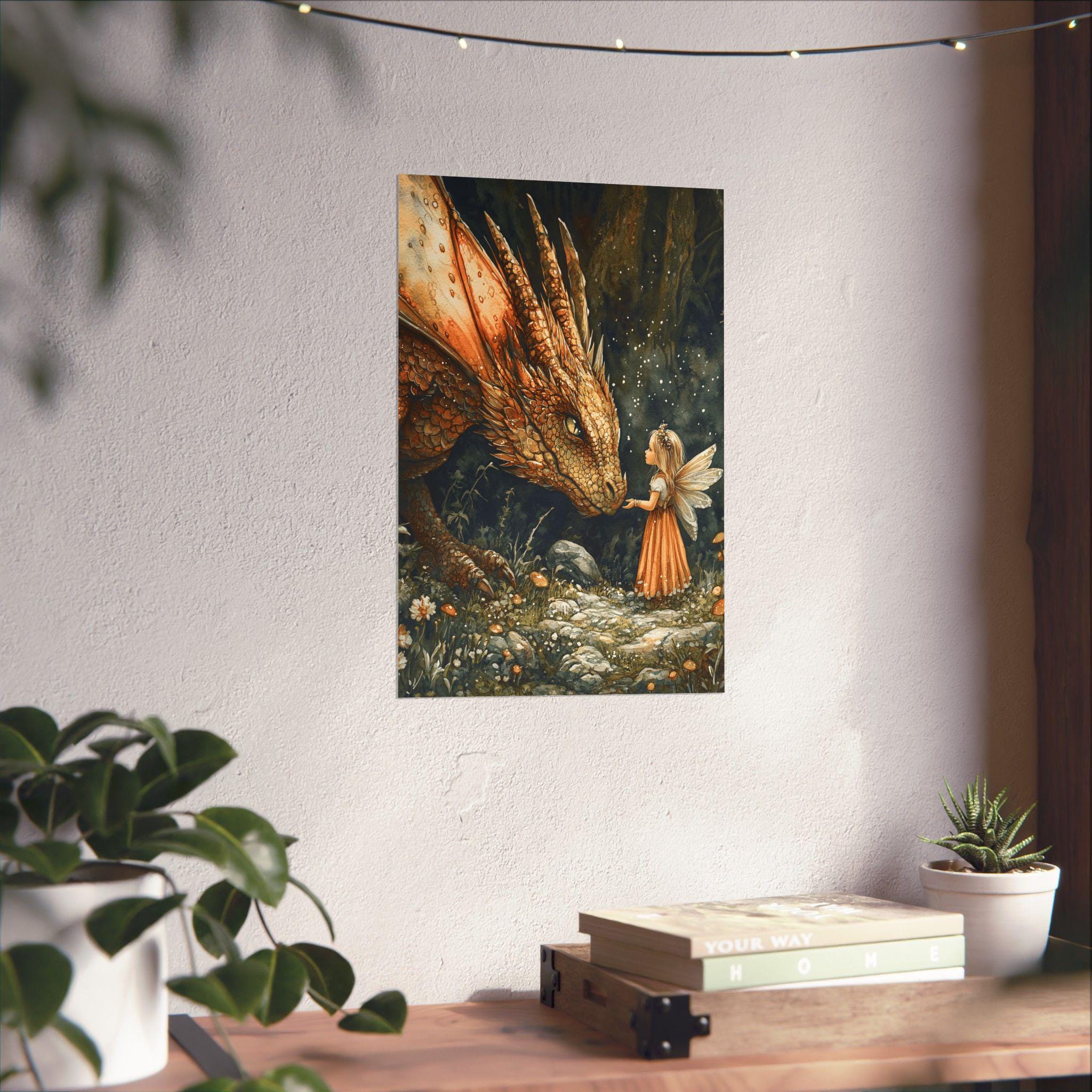 妖精とドラゴンのアートプリント：気まぐれなファンタジーイラスト