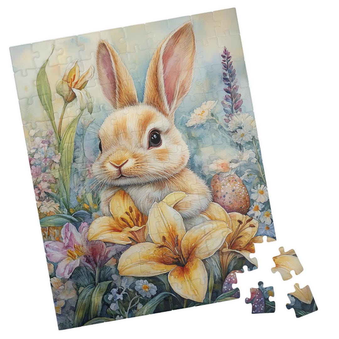 Little Brown Rabbit With Spring Flowers and Easter Lilies - Jigsaw ...