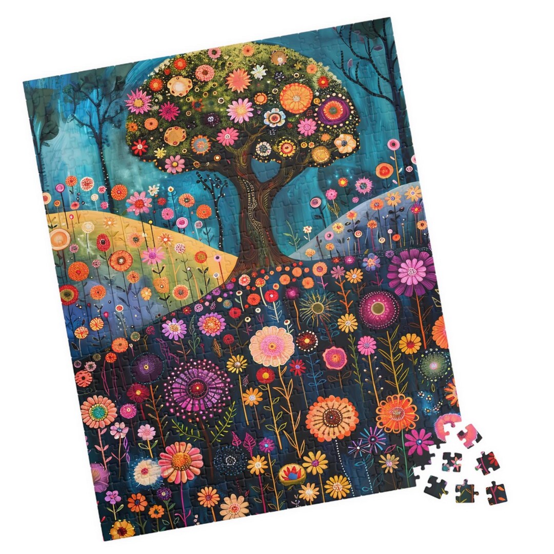 Whimsical Floral Landscape Puzzle. Flower Tree Jigsaw. Fun Tech-free ...