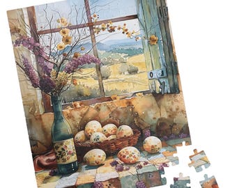 Pretty County Watercolor Rustic Kitchen/Dinning Jigsaw Puzzle. Fun Tech-free Family Activity. Great Gift and Fun for Hospital Patients