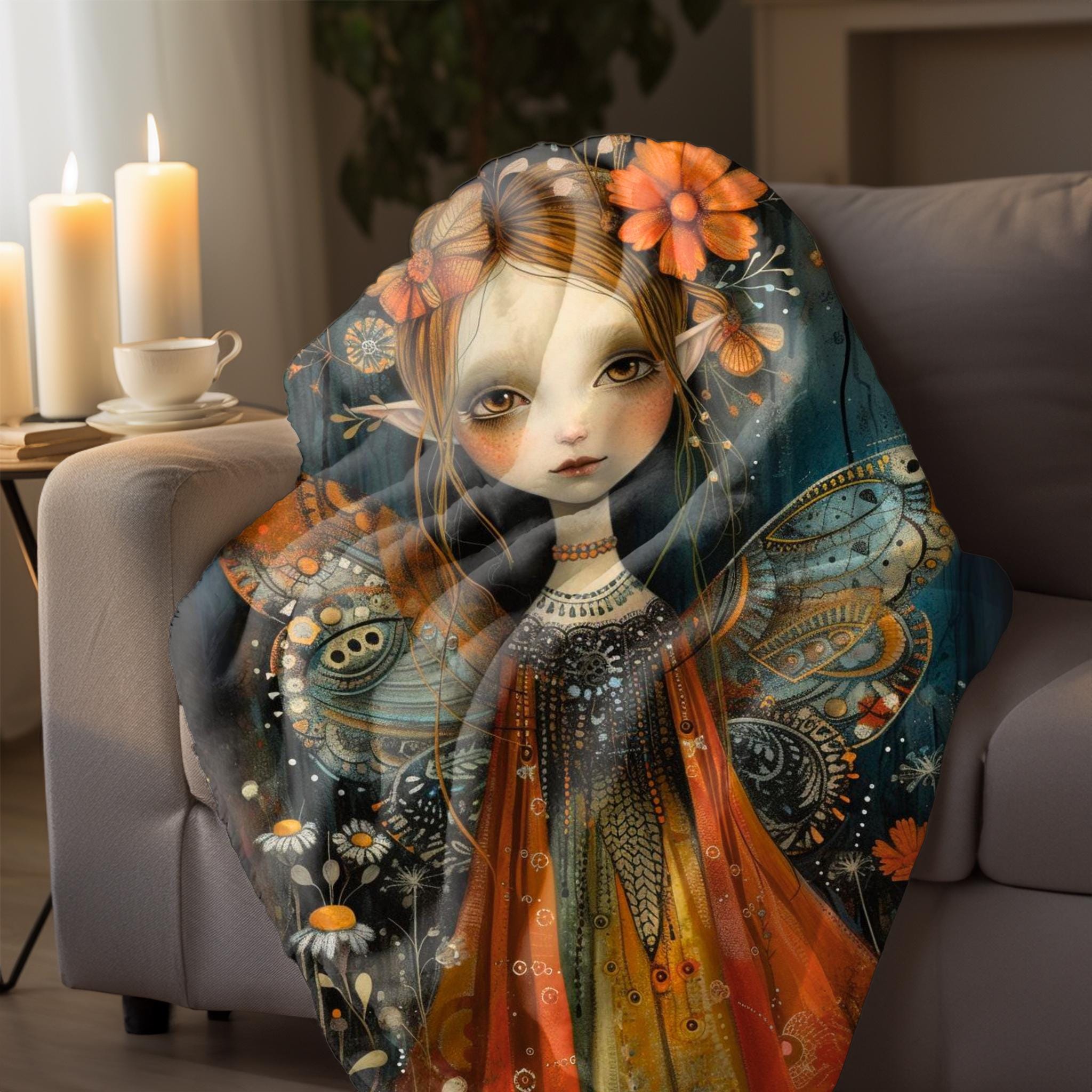 ボヘミアンフェアリーアートブランケット：ソフトで軽量なフリース