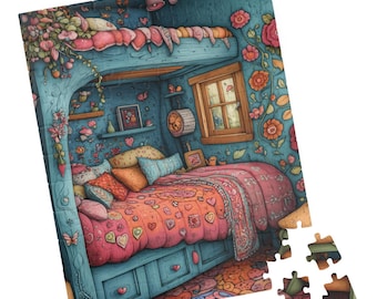 Whimsical Little Fairy Bedroom. Magical Fairy Tale Cottage Jigsaw Puzzle. Gift for Birthday, Holiday and Get Well. Fun Family Activity