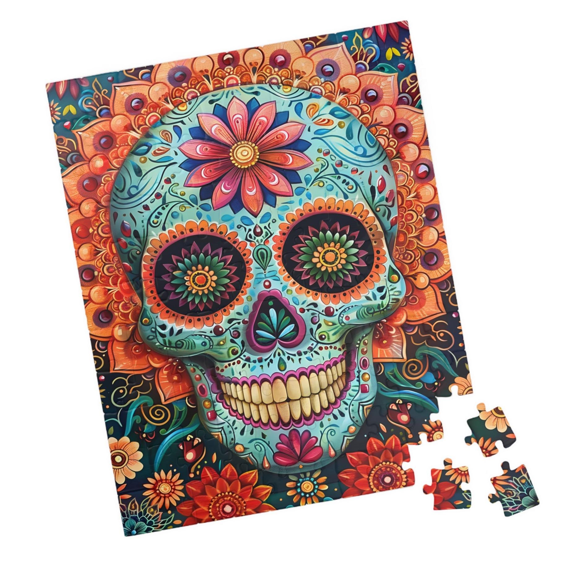 Blue Sugar Skull Jigsaw Puzzle. Great Gift for Day of the