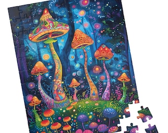 Psychedelisches Pilz Puzzle: Mondähnlicher Wald