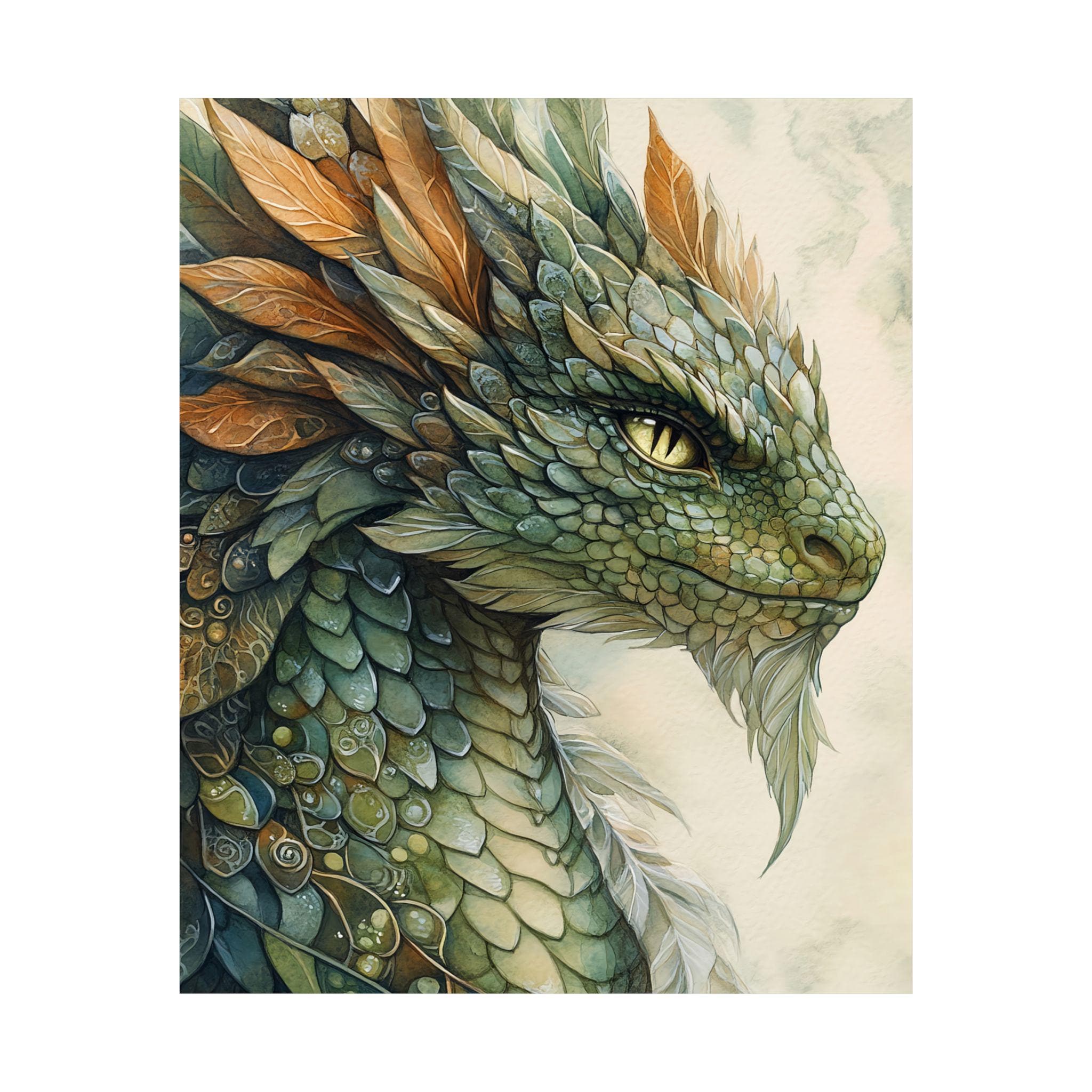 Fierce Green Dragon Art Print. Mythical Creature Poster. Fantasy
