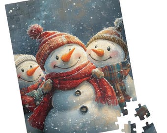 Three Happy Snowmen Puzzle, Cheerful Snowman Wonderland Jigsaw, Festive Winter Gift for Holidays, Family Gatherings and Hospital Patients