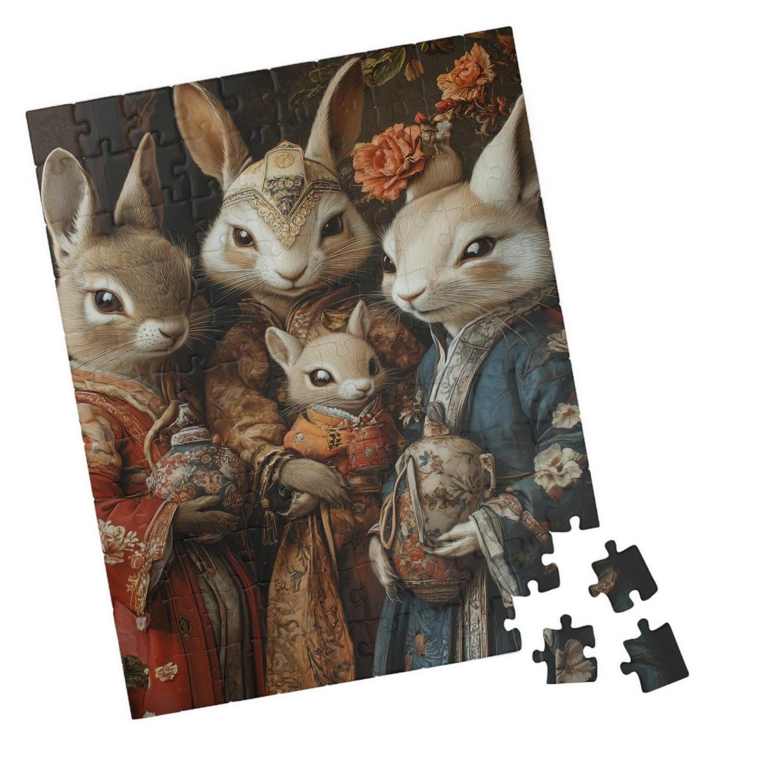 Rabbit Family Jigsaw Puzzle: Asian Attire Fantasy Art - Etsy
