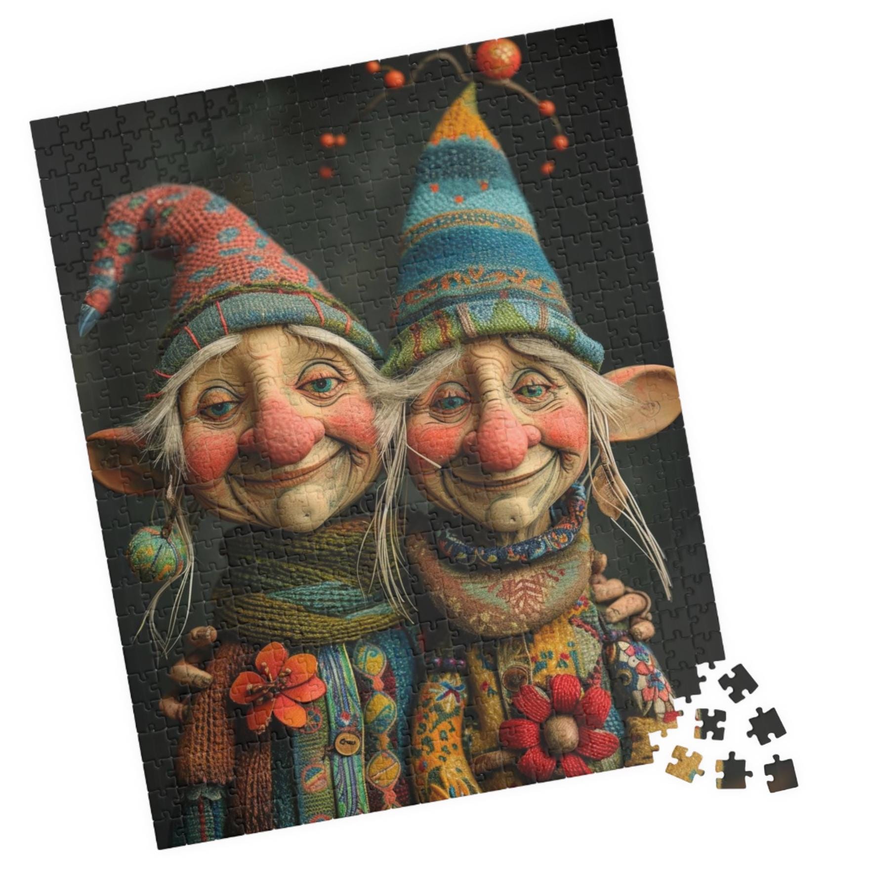 Boho Elf Couple Puzzle. Elderly Gnome Friends Jigsaw. Unique Gift for Sisters. Gift for Valentine's Day, First Anniversary, and Get Well