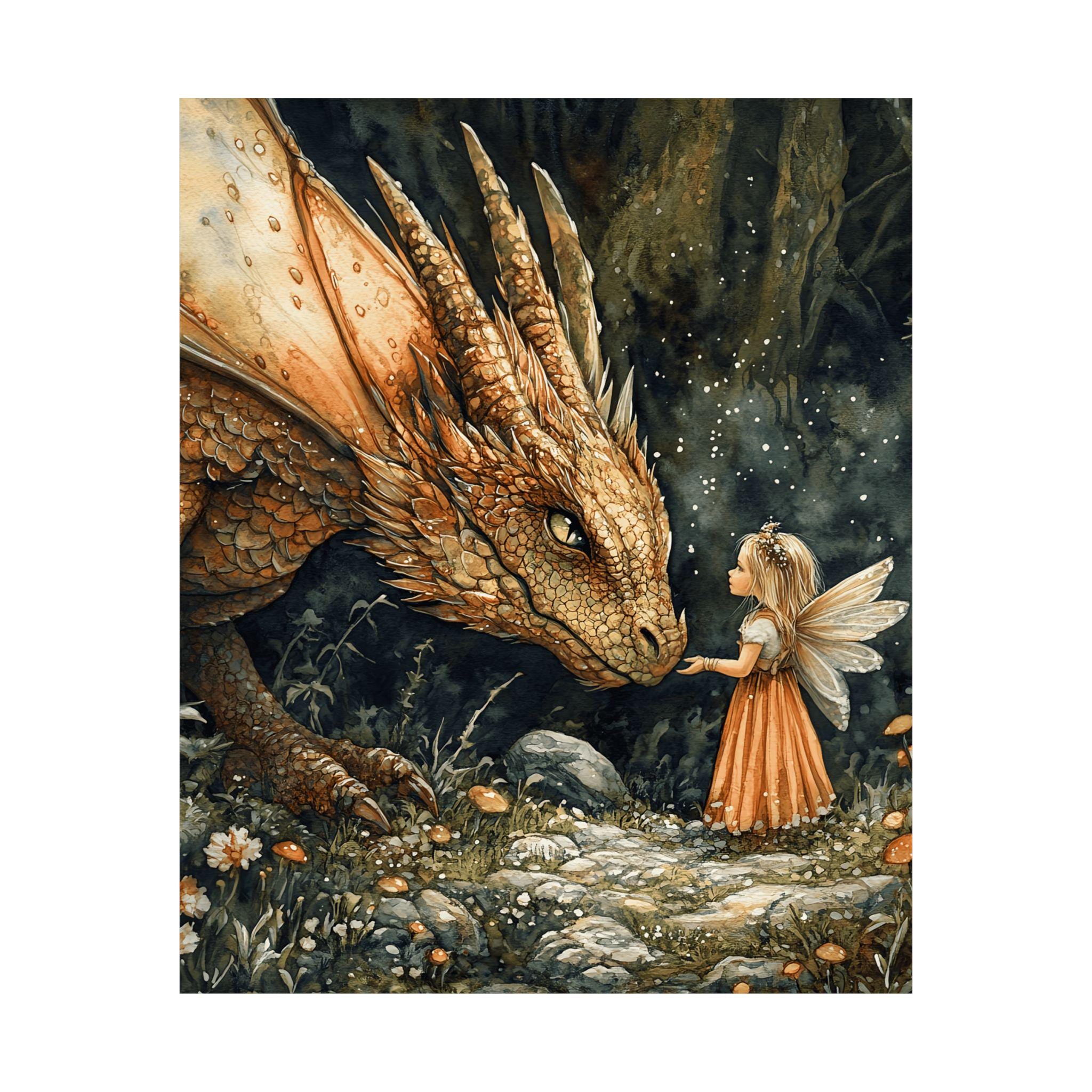 妖精とドラゴンのアートプリント：気まぐれなファンタジーイラスト