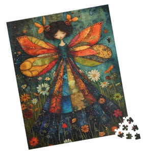 Patchwork Fee 2 Puzzle. Folk Art/Boho Fee Jigsaw. Einzigartiges Geschenk. Tech-freie lustige Familienaktivität. Ideal für Krankenhaus-PatientInnen.