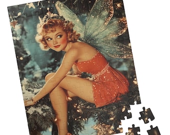 Pretty Little 1950's Style Christmas Fairy - Retro Art Jigsaw Puzzle. Gift for Holidays, Birthdays, Get Well and Nursing Homes. Tech Free
