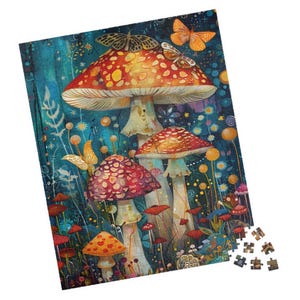 Festive Mushroom Garden - Jigsaw Puzzle. Fun Tech-free Family Activity. Great Gift for Birthdays, Hospital Patients, and Nursing Homes