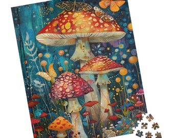 Festive Mushroom Garden - Jigsaw Puzzle. Fun Tech-free Family Activity. Great Gift for Birthdays, Hospital Patients, and Nursing Homes