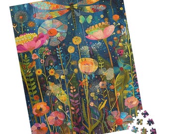 Wildflowers and Dragonfly Jigsaw Puzzle: Watercolor Art