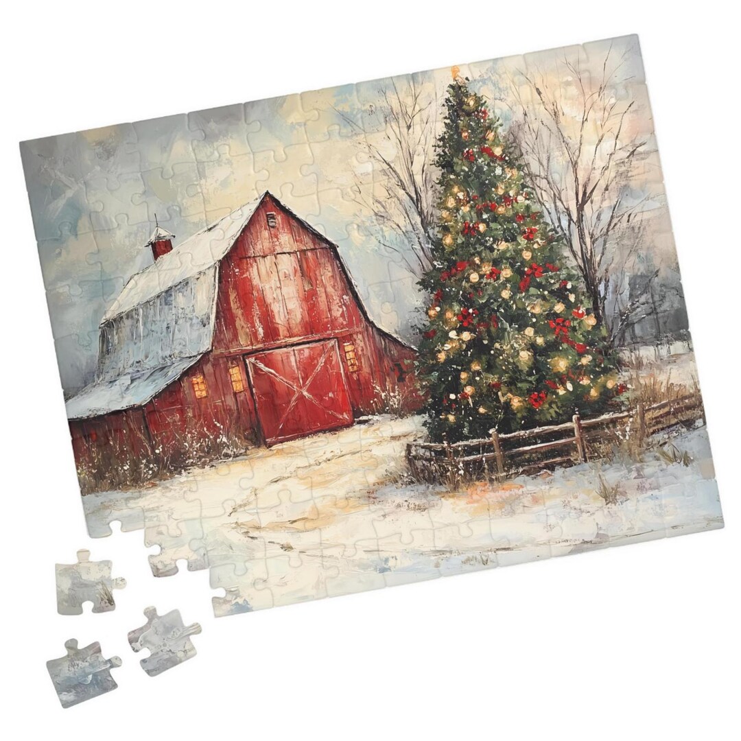 Christmas Tree and Red Barn Puzzle. Tech-free Snowy Day Fun. Gift for ...