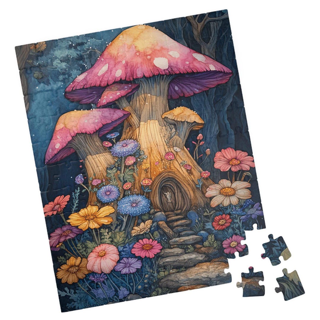 Whimsical Pink Fairy Mushroom House Puzzle. Magical, Fun Jigsaw ...