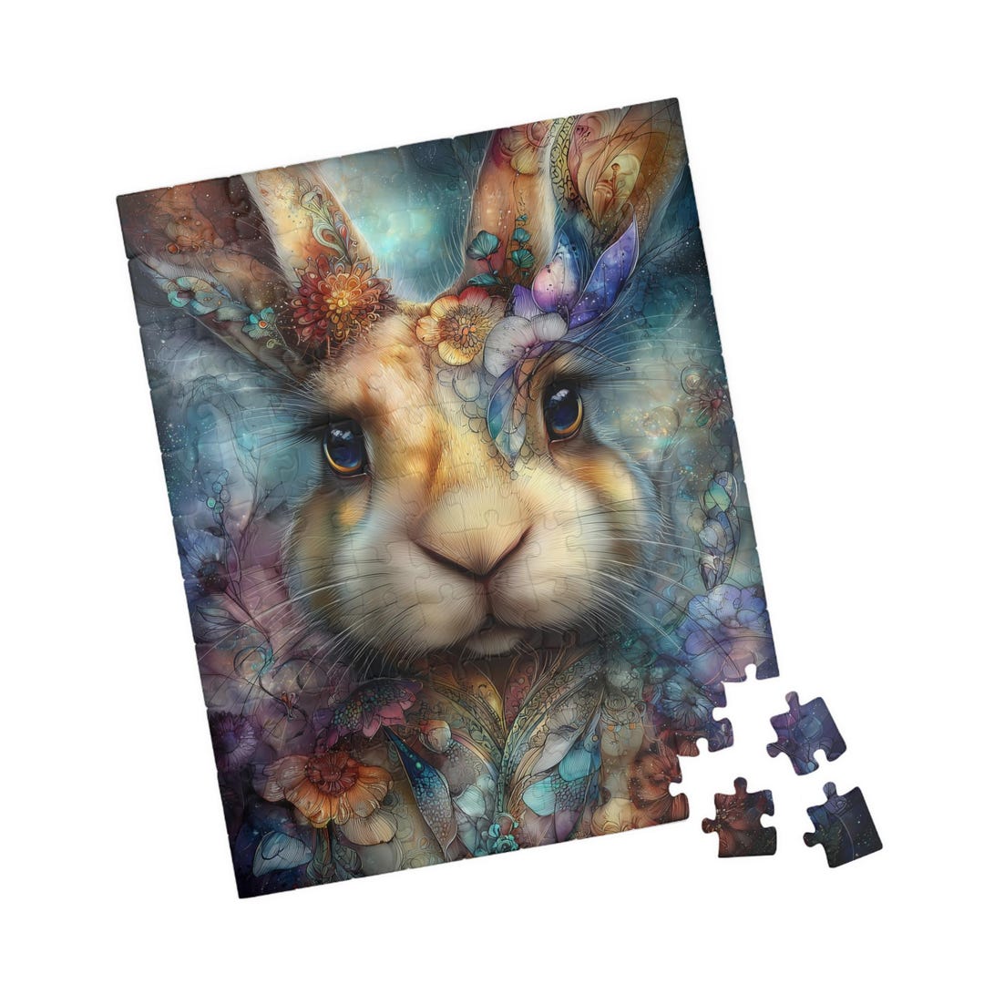 Rabbit With Flowers Puzzle, Whimsical Floral Animal Jigsaw, Dreamy ...