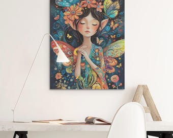 Quite Moment Fairy Art Print/Poster. Colorful Folk Art/Boho Faerie Wall Art. Fae Decor for Bedroom, Dinning, Living Room, Office or Nursery