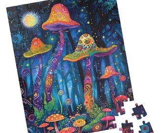 Psychedelisches Pilz Puzzle: Mondähnlicher Wald