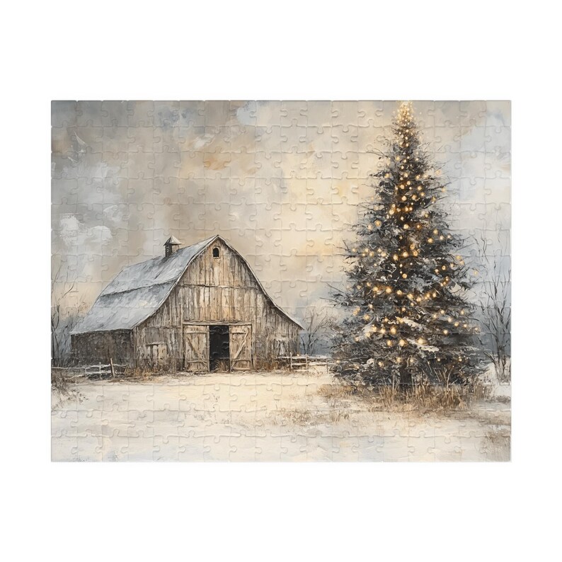 Rustic Country Barn With a Christmas Tree Jigsaw Puzzle. Techfree
